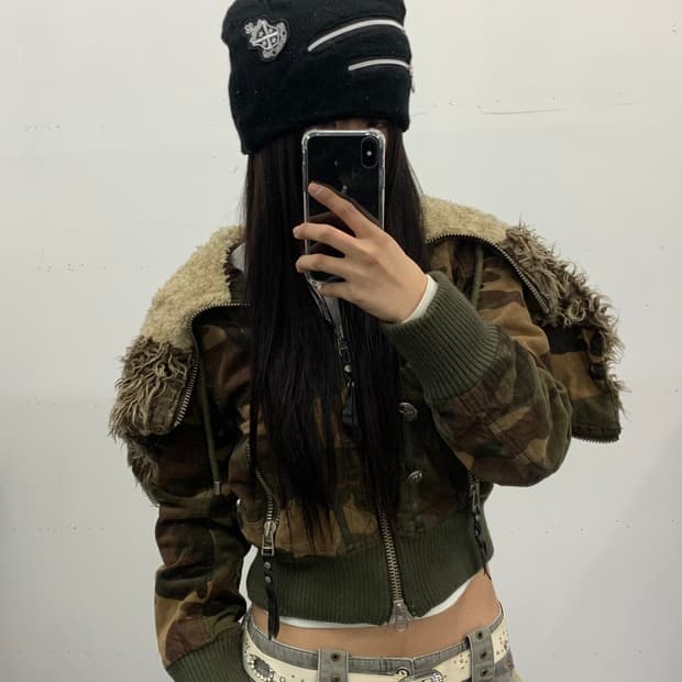 펑크 y2k 지퍼 패치 비니