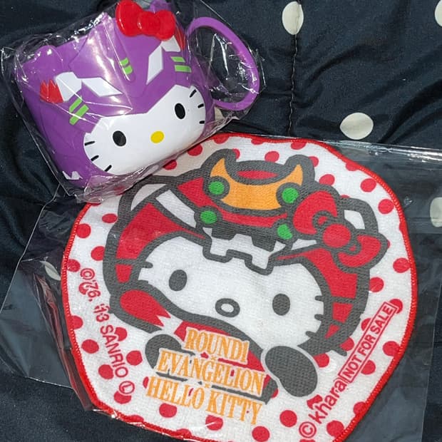 에반게리온 x 헬로키티 초호기 컵 2호기 미니 타올 일괄