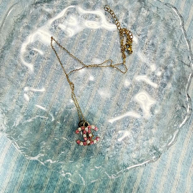 업사이클링 목걸이 핑크화이트큐빅