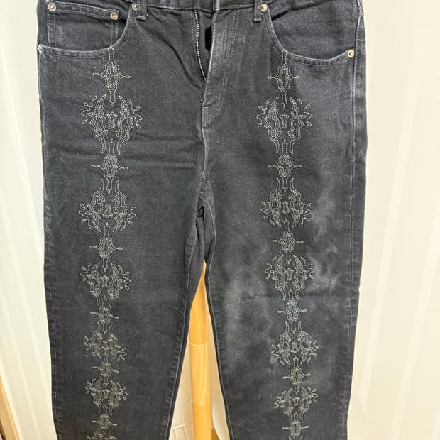 비슬로우WESTERN EMBROIDERY DENIM PANTS BLACK