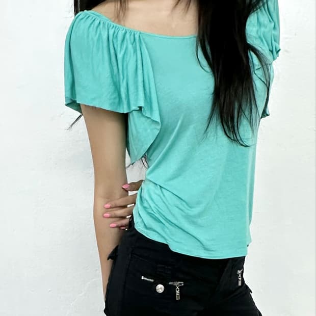 Mint Ruffle Off Shoulder Blouse
