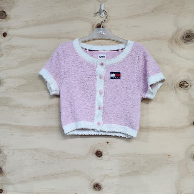 1164) 타미힐피거 진스 크롭 헤어리 가디건