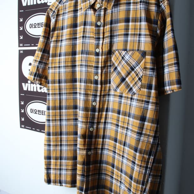 (L-XL) 스파오 반팔 카라 티셔츠 셔츠 남방 체크 노랑-H34331