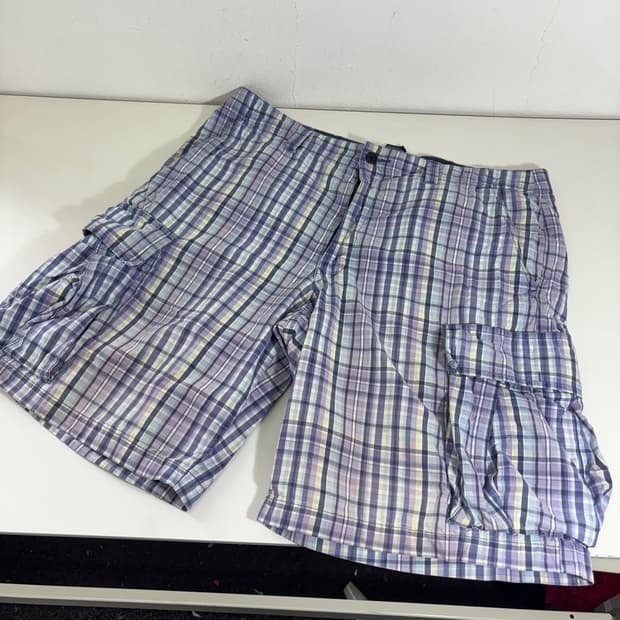 34 XL 타미힐피거 체크 카고 코튼 반바지