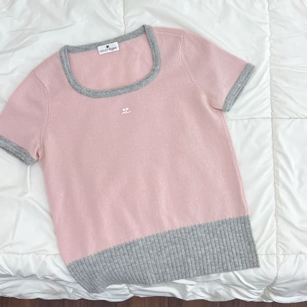 courreges / 꾸레쥬 핑크&그레이 울 캐시미어 니트  