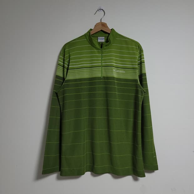 (XL) COLUMBIA 컬럼비아 그린 스트라이프 긴팔 티셔츠 하프집업