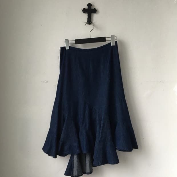 Ruffle unbalanced point denim skirt