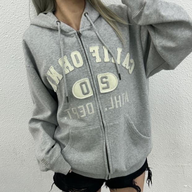 후아유 센터로고 그레이 후드집업 M