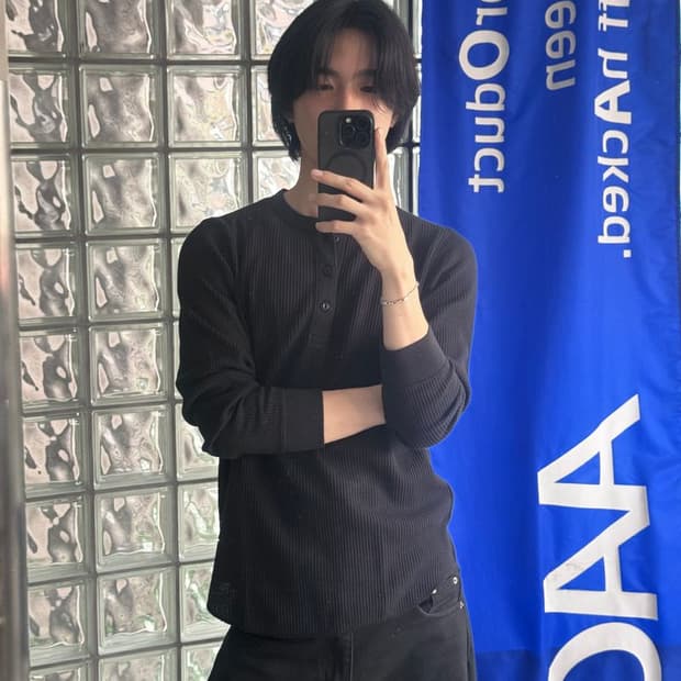 HENLEY NECK TEE 와플 헨리넥 티셔츠