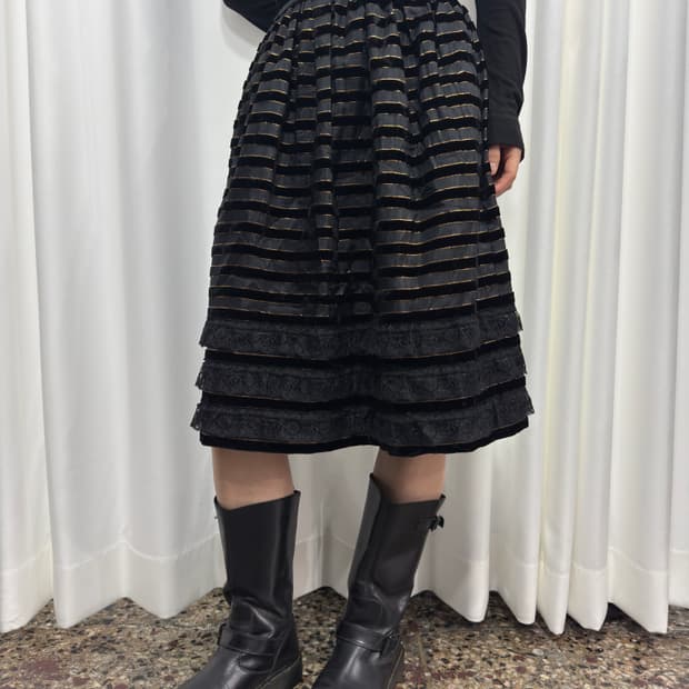 black gold detail midi skirt