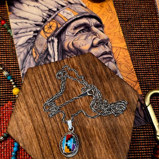 USASilver925 Navajo Inlay stone nacklace