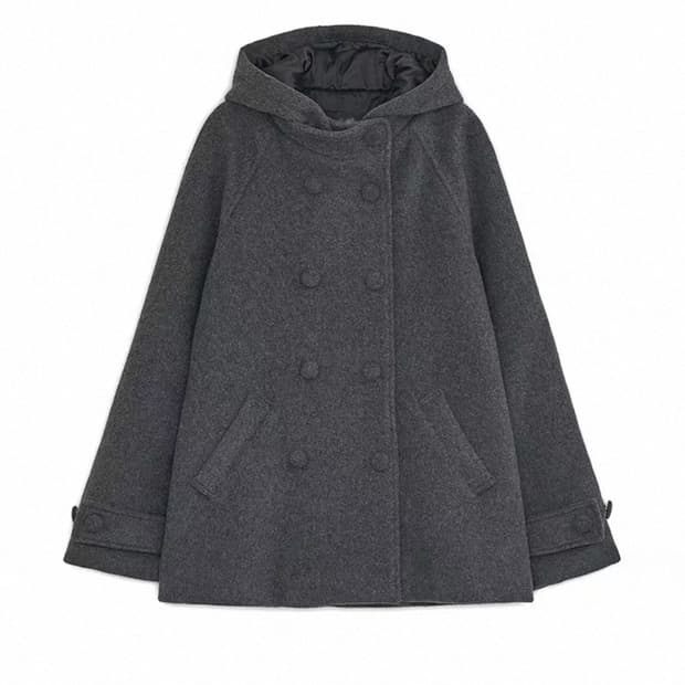 허그유어스킨 후드 하프 코트 차콜