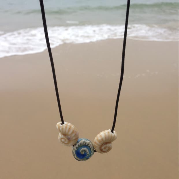 빈티지 비즈 팬턴트 목걸이 / wave memory necklace