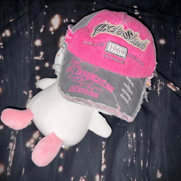 핑크 그레이 y2k 캡모자 볼캡 데미지 레터링