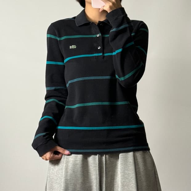 라코스테 스트라이프 긴팔 카라티 블랙 3 [070904