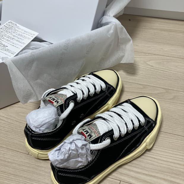 메종 미하라 야스히로 피터슨 VL OG솔 캔버스 로우탑스니커즈 블랙 38