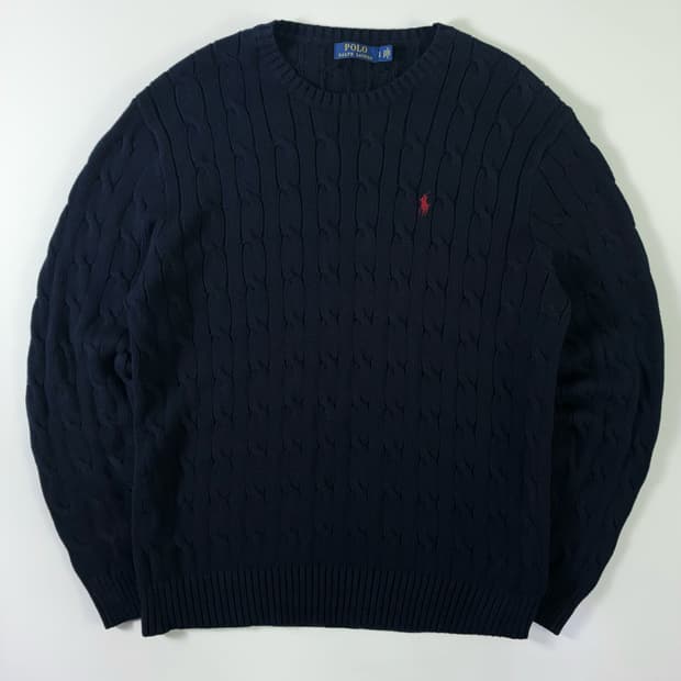 Polo  폴로 랄프로렌 자수 코튼 다크네이비 꽈배기 니트 