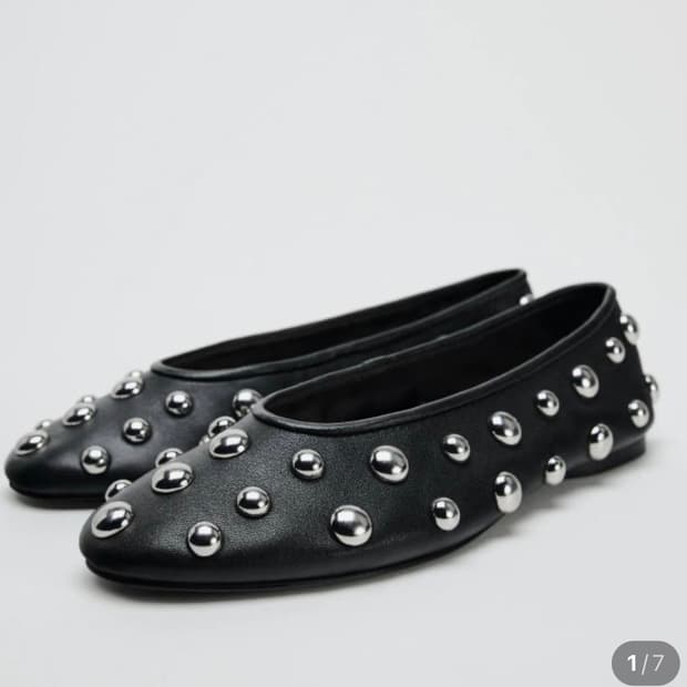 구매해요) 자라 여성 신발 스터드 레더 발레리나 플랫슈즈
