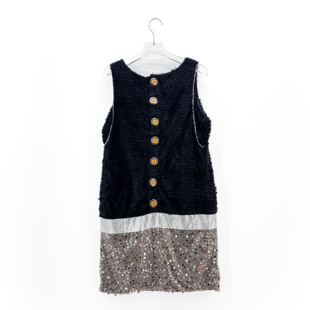 빈티지 헤어리 메탈릭얀 스팽글 미니 드레스