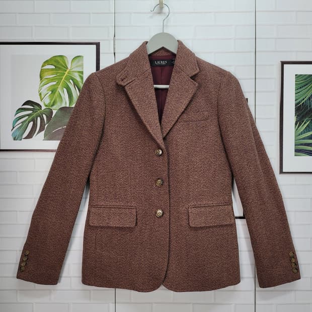 폴로랄프로렌 QR 인증 헤링본 트위드 블레이저 자켓 0사이즈 새상품급