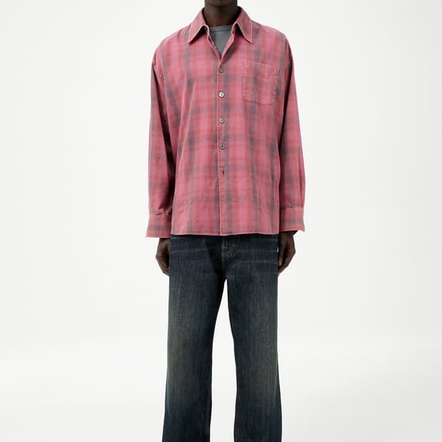 [54] 아워레가시 보로우드 셔츠 핑크 그레이 플란넬 새상품