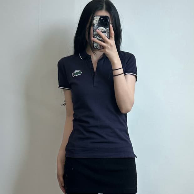 라코스테 자수로고 네이비 피케 카라 반팔 티셔츠