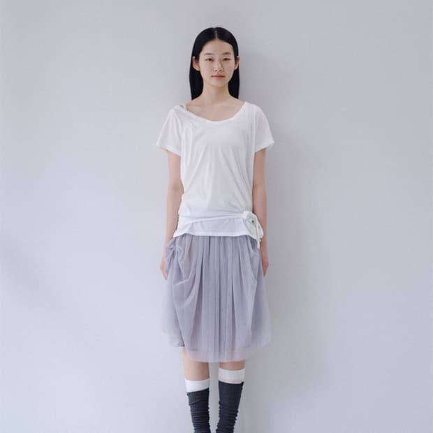 [오헤시오 SS]SHEER DRAPE BANDING SKIRT, GRAY