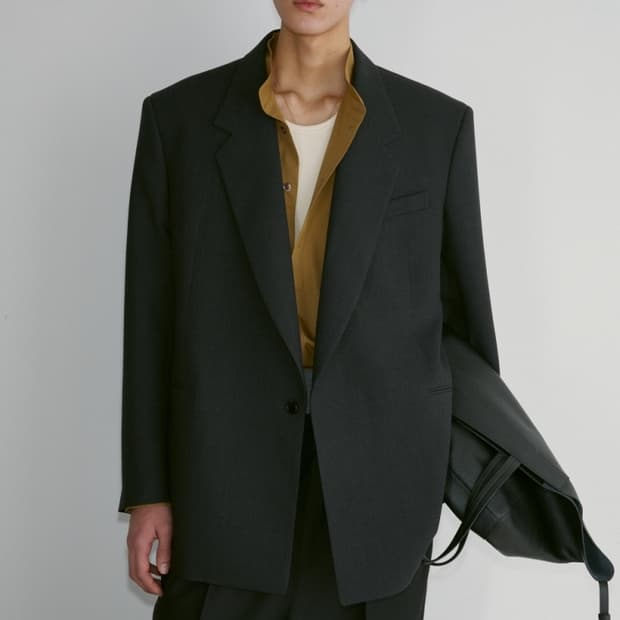 [할인] 렉토 24FW 베르디 오버사이즈 더블 자켓 차콜그레이