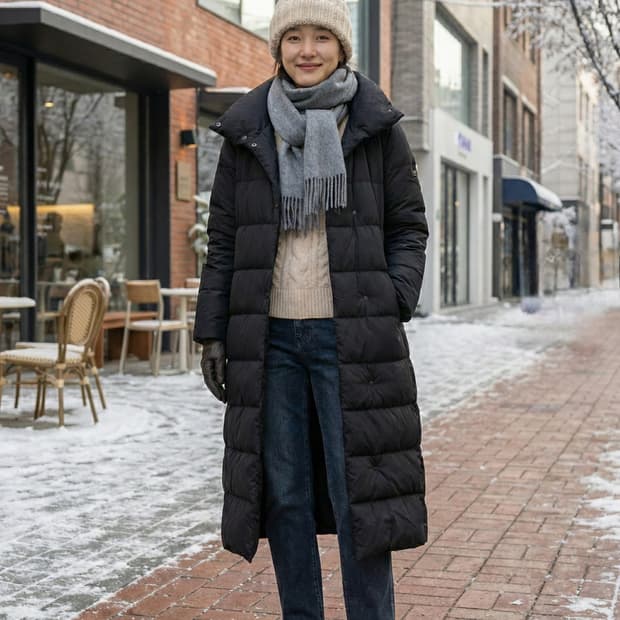 도나카란뉴욕(DKNY) 하이넥 여성 롱 다운 코트