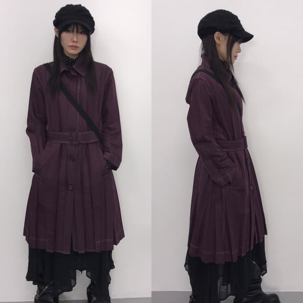 Issey Miyake Pleated Stripe Coat Dress