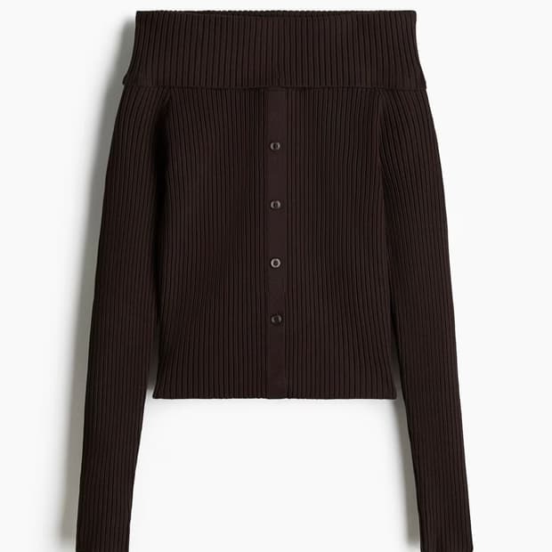 h&m 리브드 오프숄더 탑 다크 브라운 