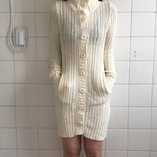 High neck knit long cardigan