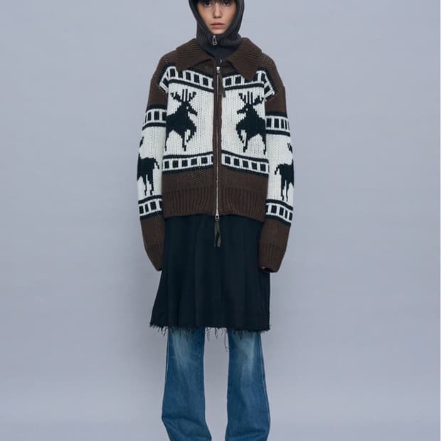 파르티멘토 코위찬 니트 집업 가디건 브라운