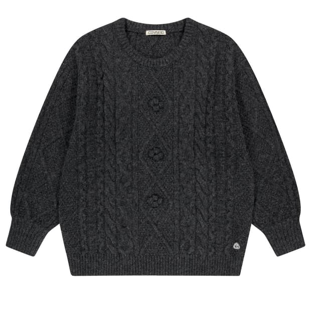 코이세이오 POMPOM CABLE KNIT CHARCOAL폼폼니트 차콜