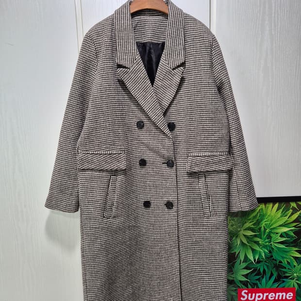 빈티지 하운드투스 체크 더블 코트 브라운