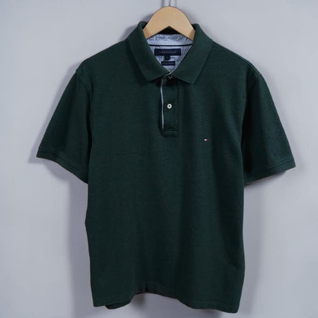 105 TOMMY 타미힐피거 코튼 반팔 카라티 그린