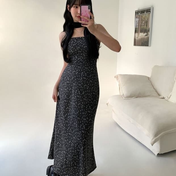 루루서울 feel pretty flower 롱 원피스 블랙