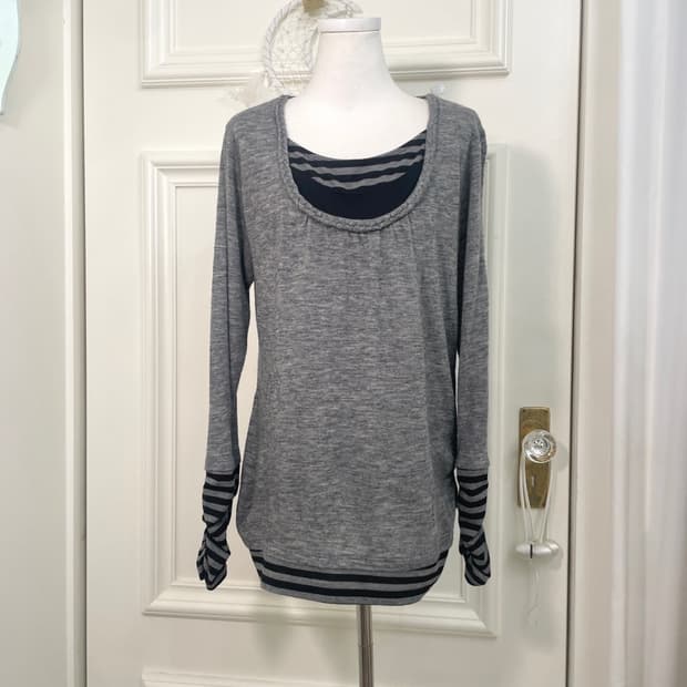 gray black stripe shirring top