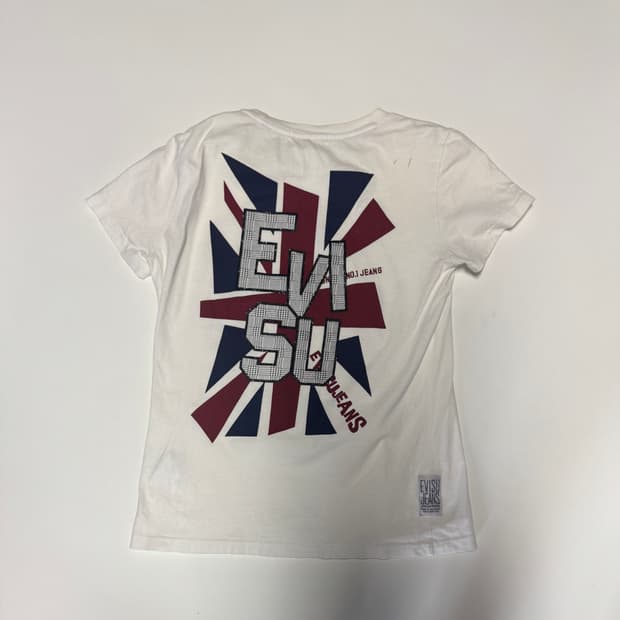 희귀!! 여성 에비수 Evisu 펑키 뒷프린팅 올드스쿨 반팔 티셔츠 화이