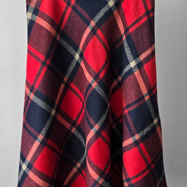 레드 체크 플레어 스커트 M