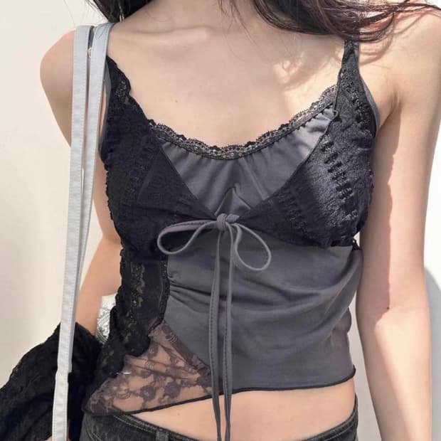 그레이 블랙 레이스 뷔스티에 나시