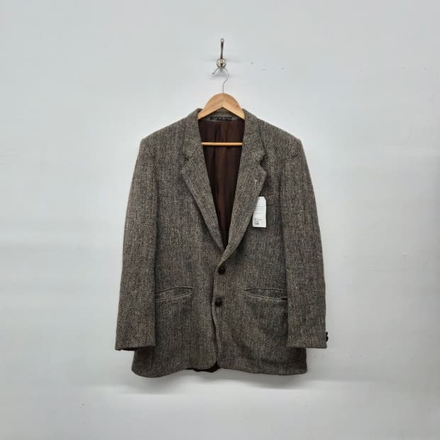 헤리스트위드 헤링본 패턴 브라운 자켓 남성 M