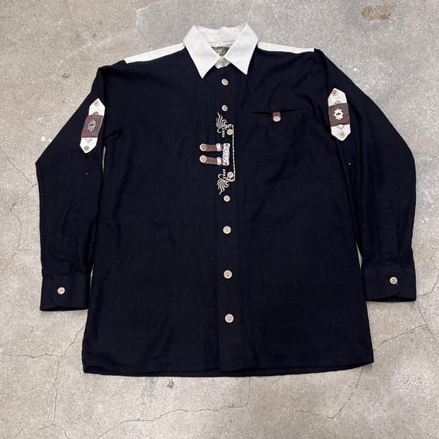  독일 OS Trachten 바바리안 자수 블랙 셔츠