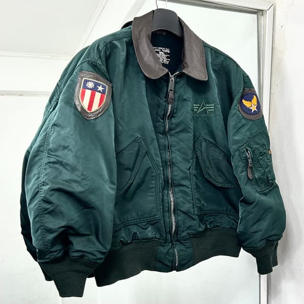 알파인더스트리 90s 레더카라 CWU-45P 플라이트 자켓