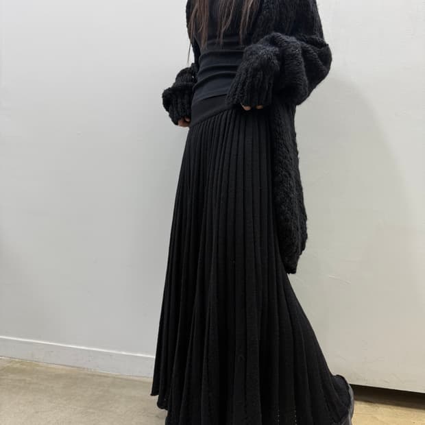 꼼데가르송 robe de chambre 울 플리츠 펀칭 롱 스커트