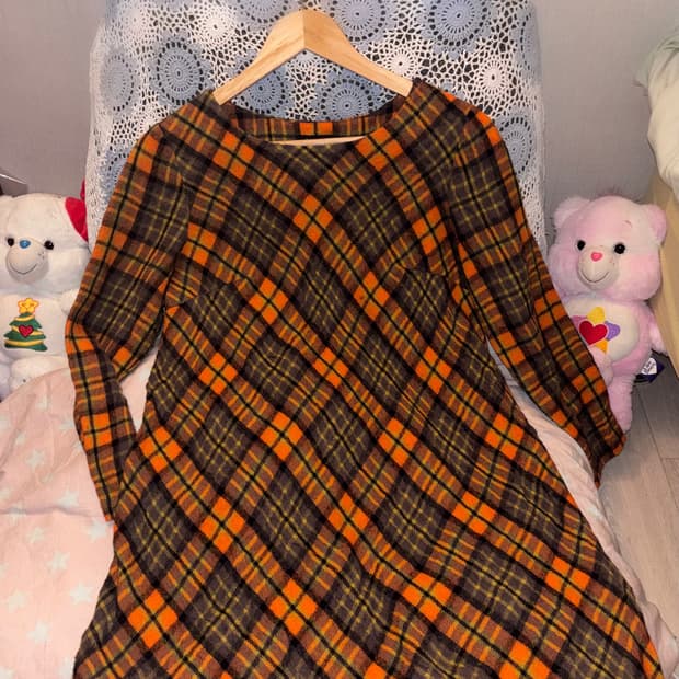 오렌지 체크 원피스