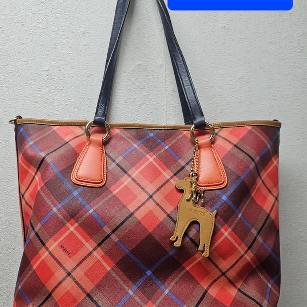 헤지스  WALES CHECK 레드 뉴 체크 패턴 쇼퍼백