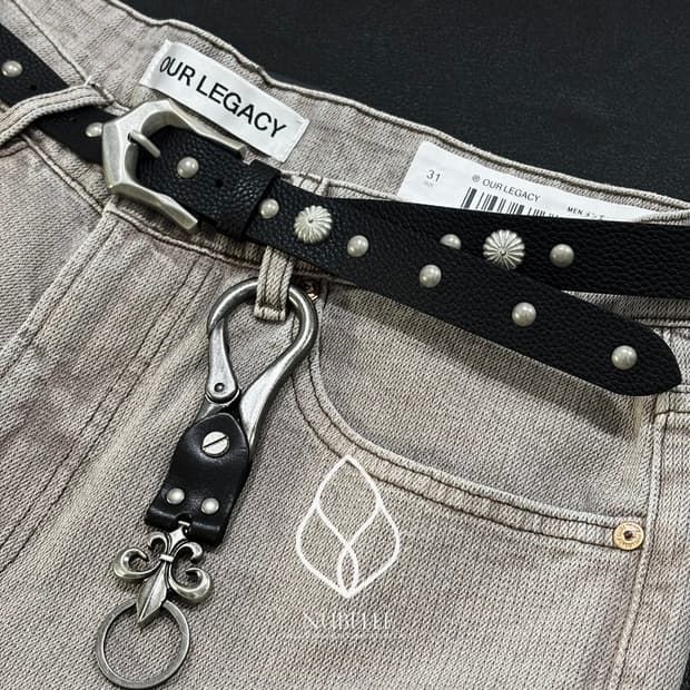 🌗 Flower stud belt / 에스닉 플라워 스터드 가죽 벨트