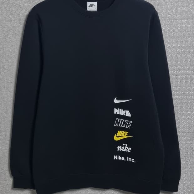 L ) 나이키 블랙 멀티로고 기모 맨투맨