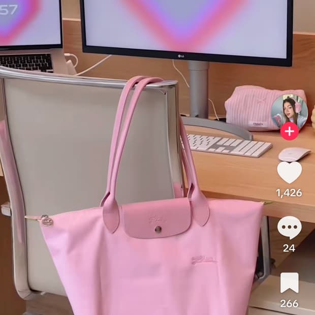 롱샴 르플리아쥬 숄더백 핑크 한정판 라지